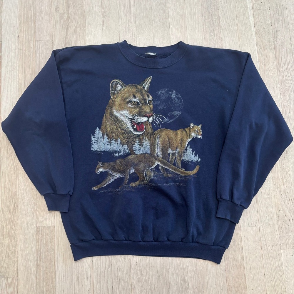 Unbranded Mountain Lion Graphic Sweatshirt Unisex XL Navy Blue Excellent Nature